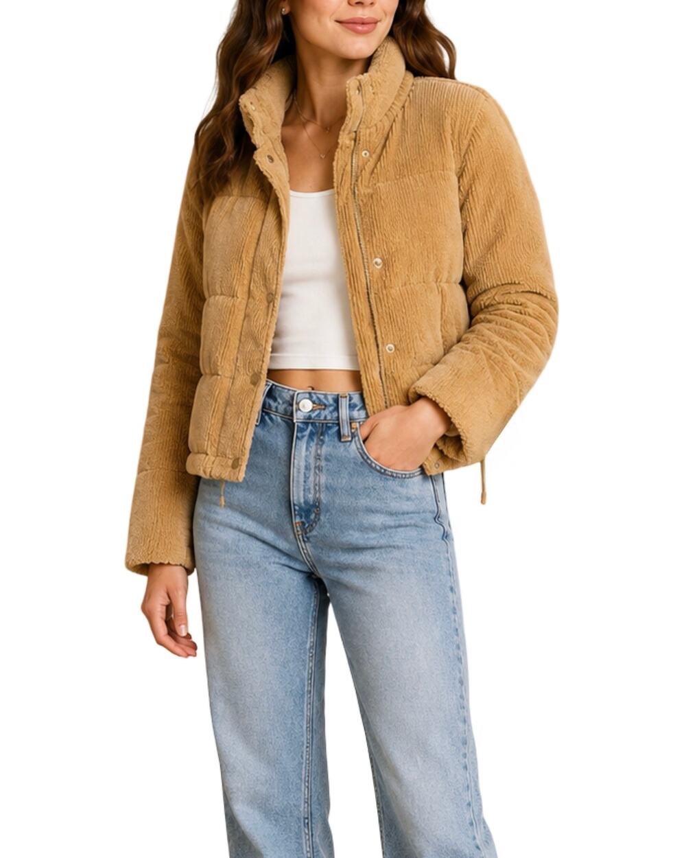 7 For All Mankind Winter Coat Womens XS Tan Corduroy Pockets Snap Front Zip Up